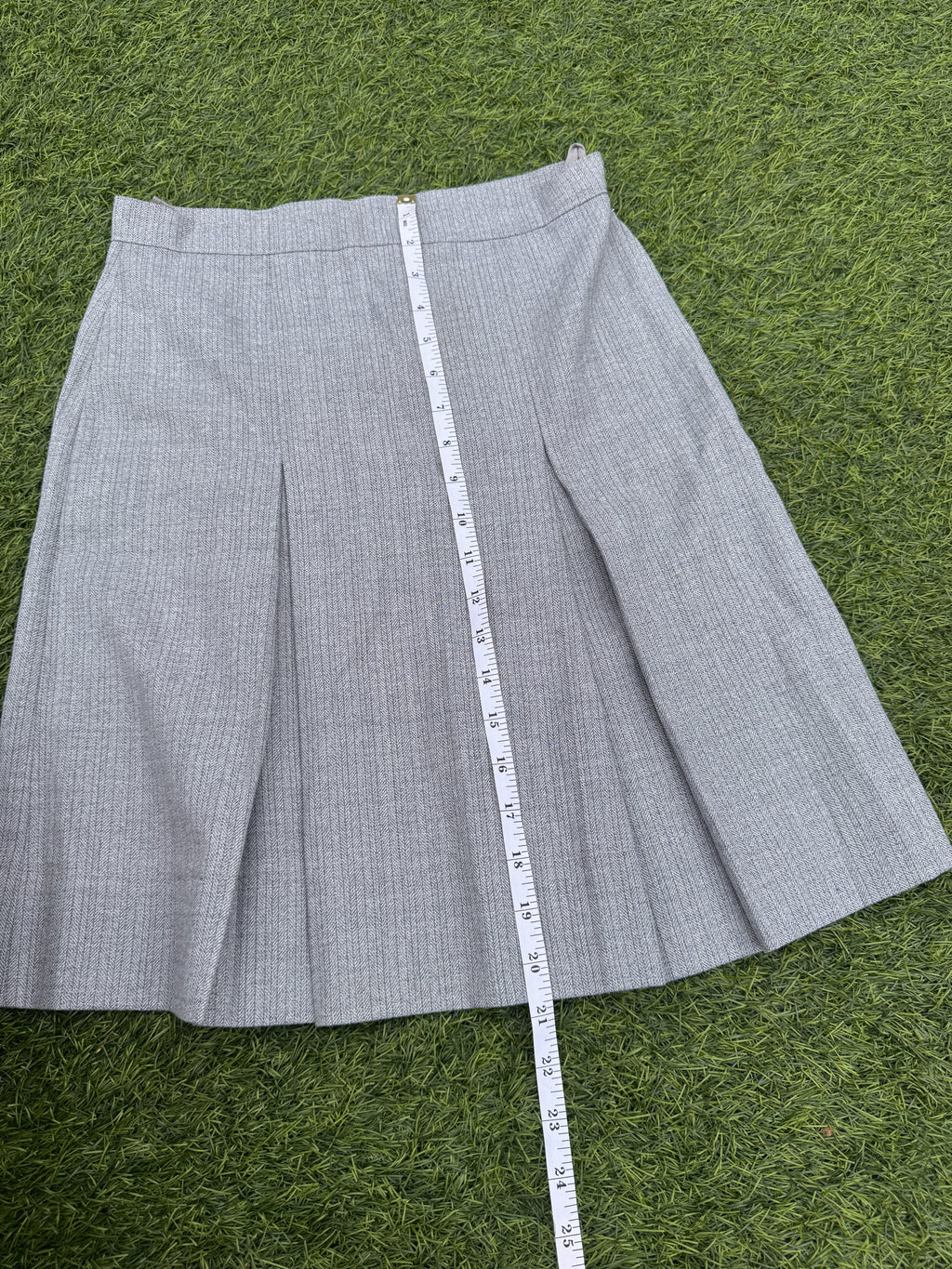 Womens Grey Herringbone Pleated A Line Midi Skirt Smart Office Work W26 Waist