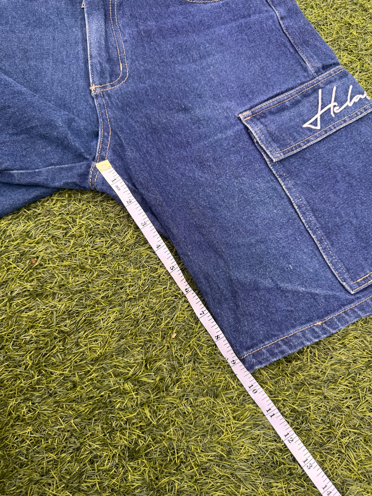 Helas Mens Denim Cargo Jorts Blue Baggy Skate Shorts Y2K Skateboarding W34