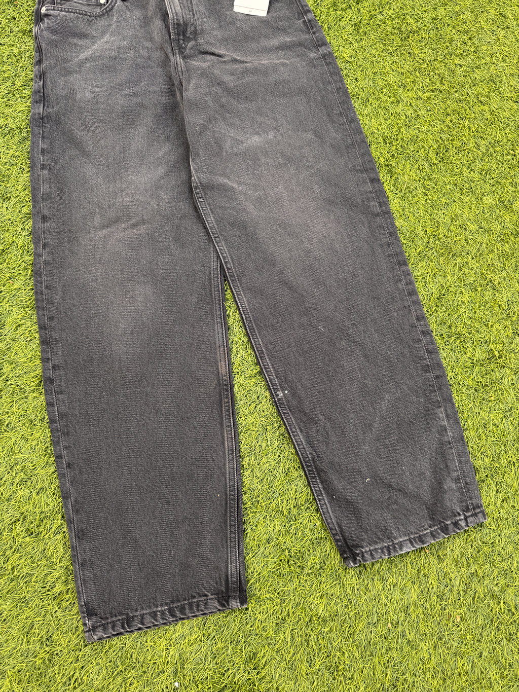 H&M Womens Loose Fit Jeans W28 L32 Washed Black Grey Baggy Wide Leg