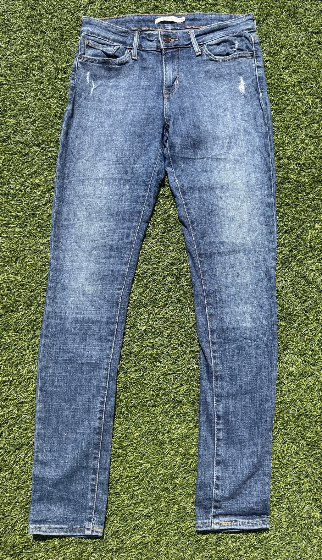 Levi’s 711 Skinny Jeans Womens W28 L30 Blue Stretch Denim Distressed Slim Fit