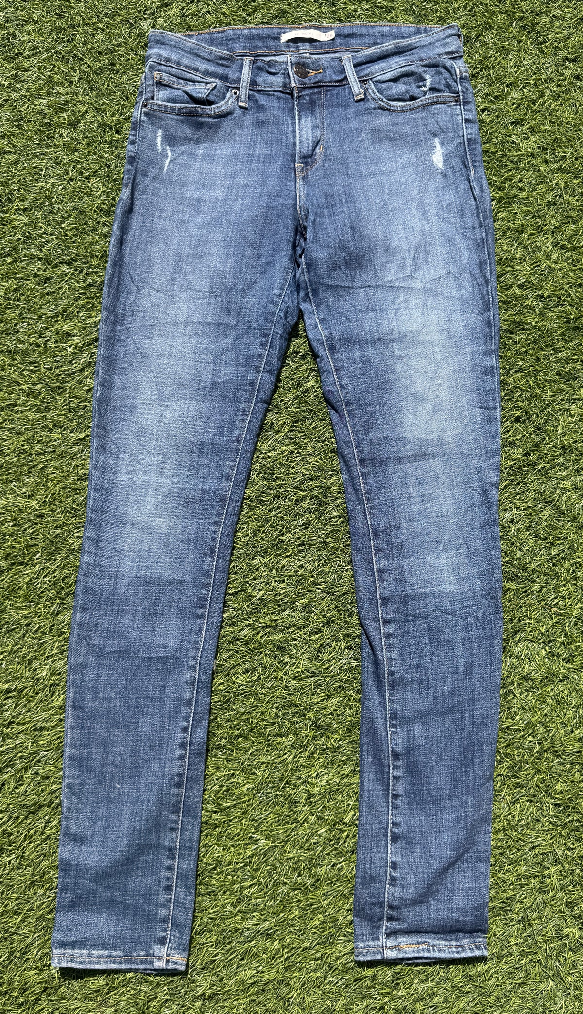 Levi’s 711 Skinny Jeans Womens W28 L30 Blue Stretch Denim Distressed Slim Fit