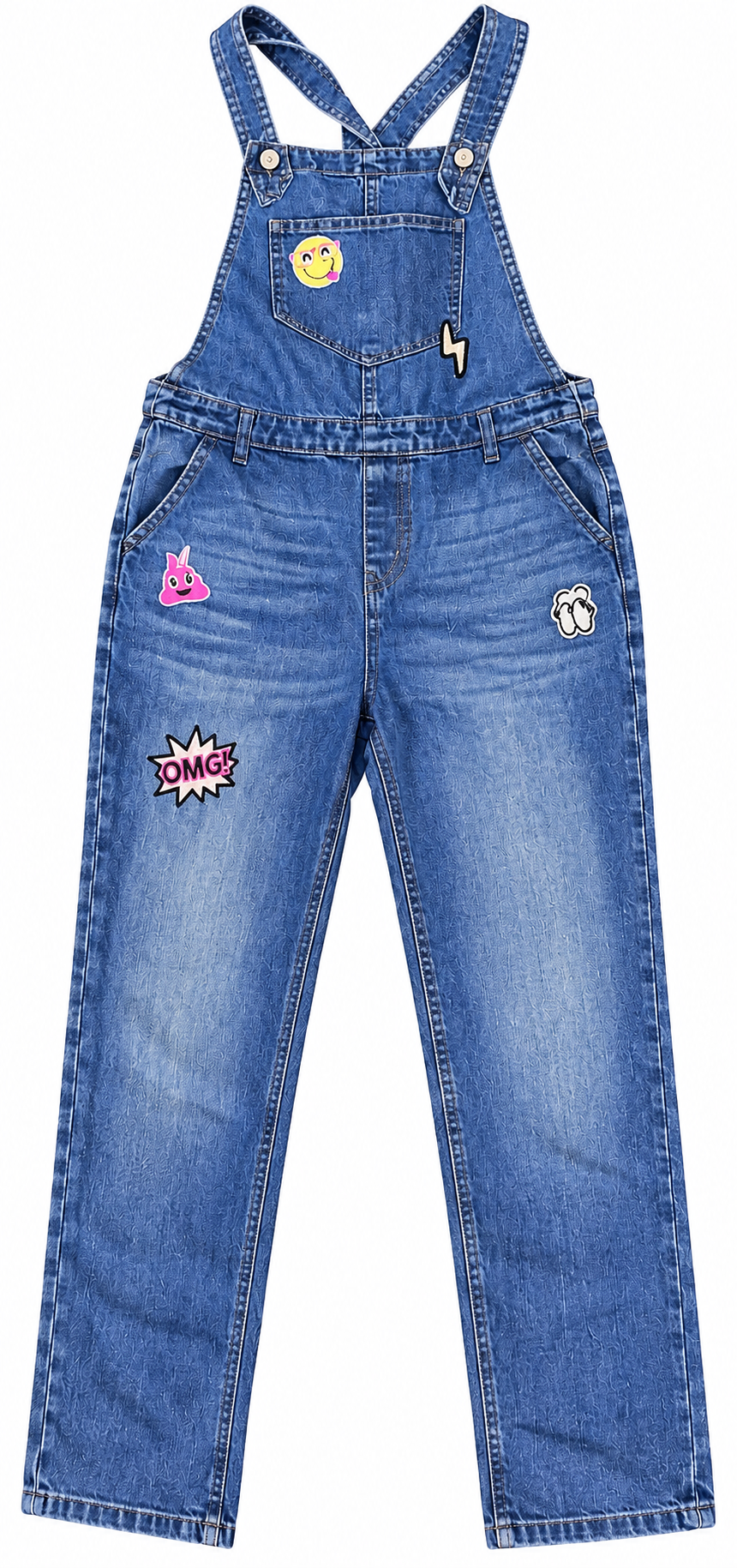 The Children's Place Girls Denim Dungarees Age 16 Blue Jeans Emoji Patches