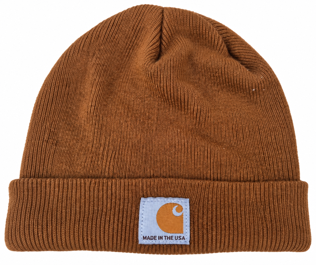 Carhartt Beanie Hat Brown Made In USA Logo Cuffed Knit Watch Cap Workwear