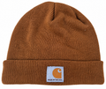 Carhartt Beanie Hat Brown Made In USA Logo Cuffed Knit Watch Cap Workwear