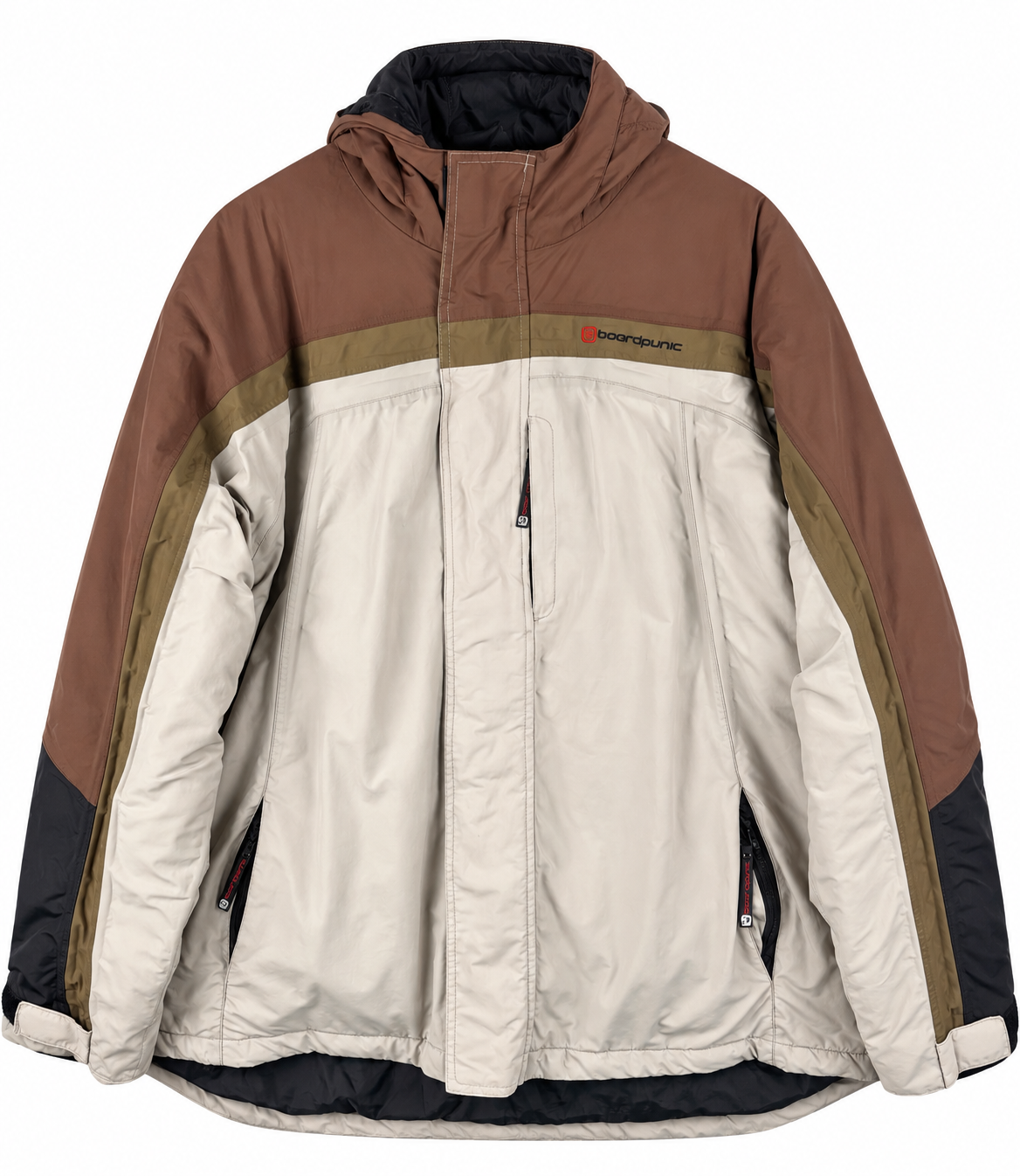 BoardPunk Mens Large Snowboard Ski Jacket Brown Cream Hooded Winter