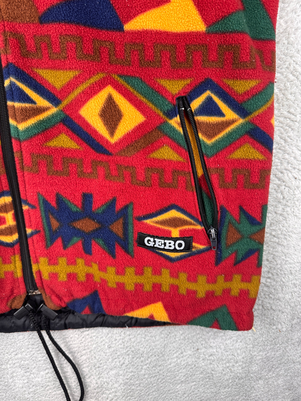 GEBO Vintage Fleece Jacket Mens XL Red Aztec Geometric Full Zip