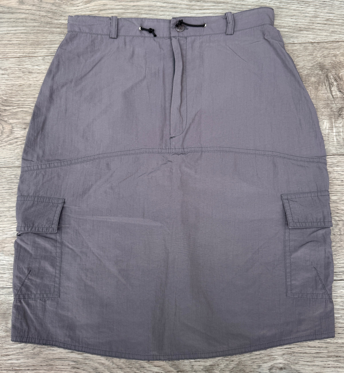 Vintage Y2K Clockhouse C&A Cargo Skirt UK 10 Grey Utility Midi Nylon 2000s