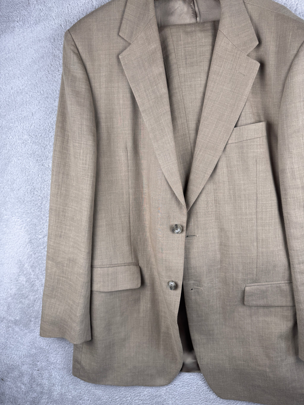 M&S Linen Miracle Mens Suit 44L W38 L31 Stone Nova Fides Italian Linen 2 Piece