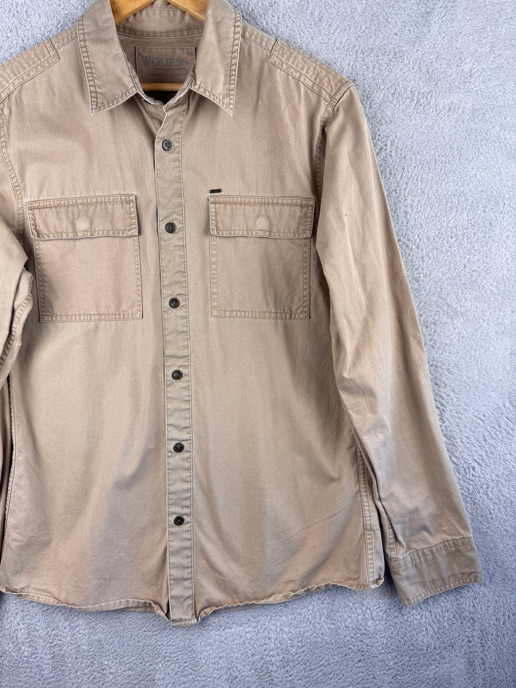 Guess Mens Beige Utility Overshirt Shirt Long Sleeve Workwear Size Medium