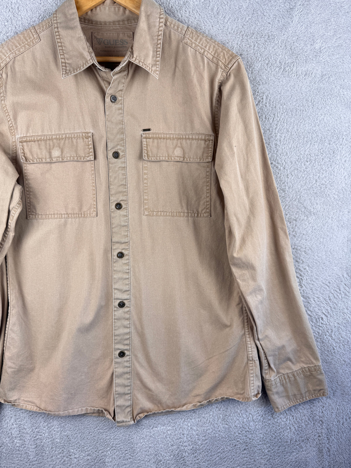 Guess Mens Beige Utility Overshirt Shirt Long Sleeve Workwear Size Medium