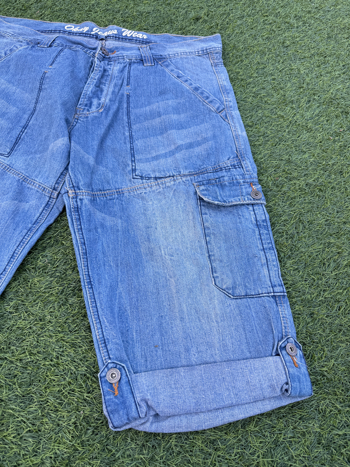 Okay Jeans Wear Mens Denim Cargo Shorts W40 Blue Long Baggy Utility