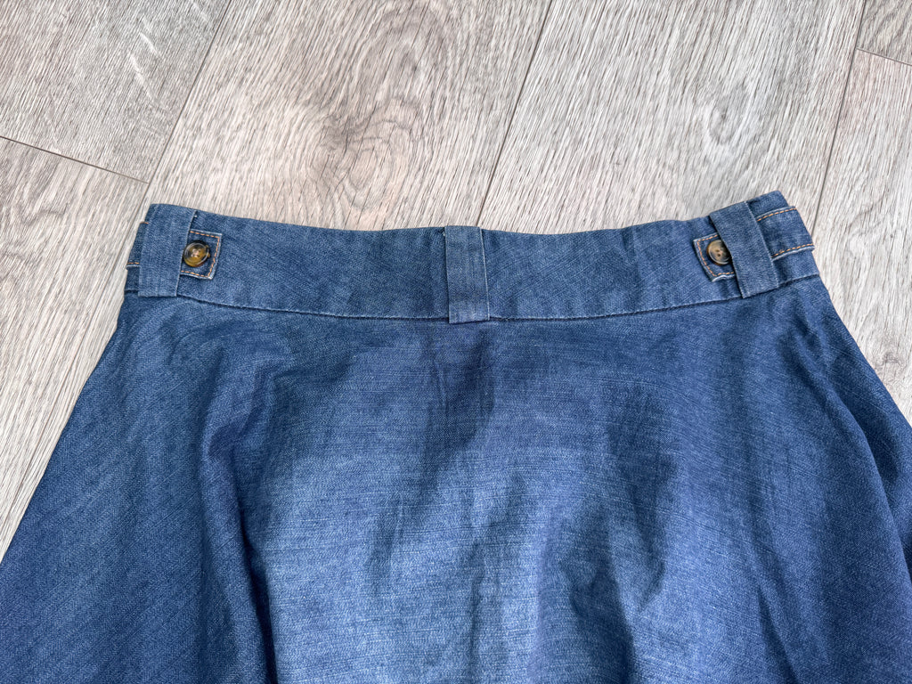 ABS Allen Schwartz Womens Y2K Blue Denim Midi Skirt Pleated Flared A Line W 30