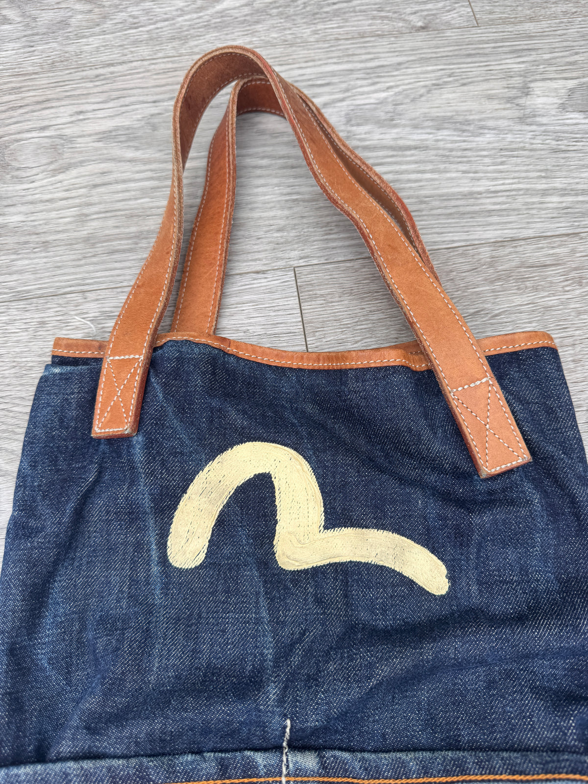 Evisu Denim Tote Bag Made In Italy Selvedge Seagull Logo Shopper Handbag