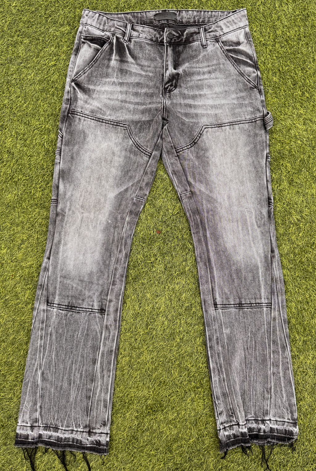 Siarr Carpenter Jeans Mens W34 L 32 Grey Washed Flared Distressed Patchwork