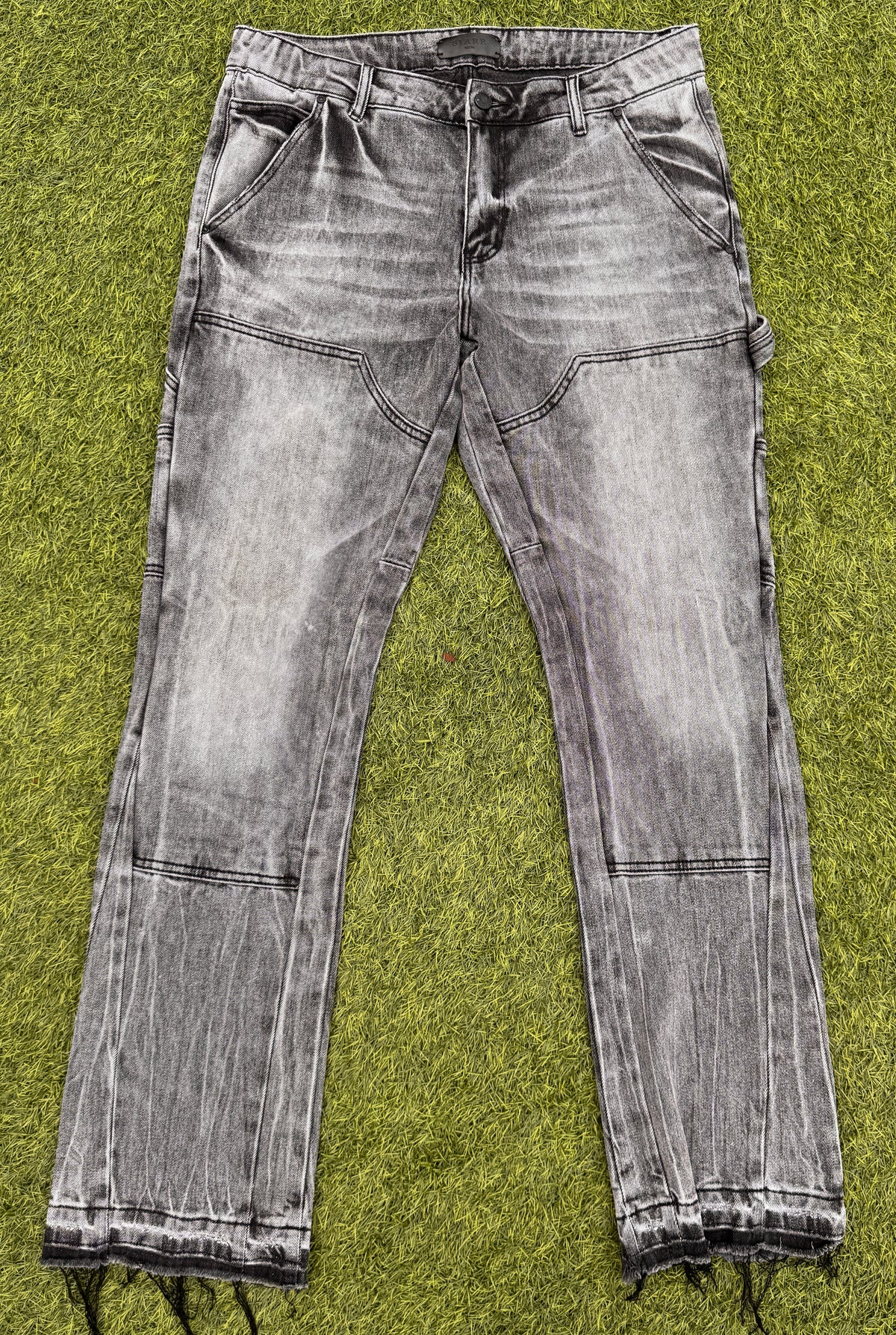 Siarr Carpenter Jeans Mens W34 L 32 Grey Washed Flared Distressed Patchwork