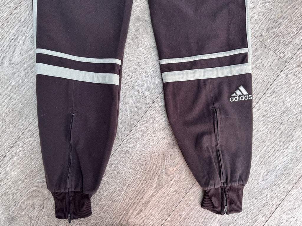 Vintage Adidas Track Pants Brown 3 Stripe Joggers Y2K 00s Zip Cuff Mens W30 L 30