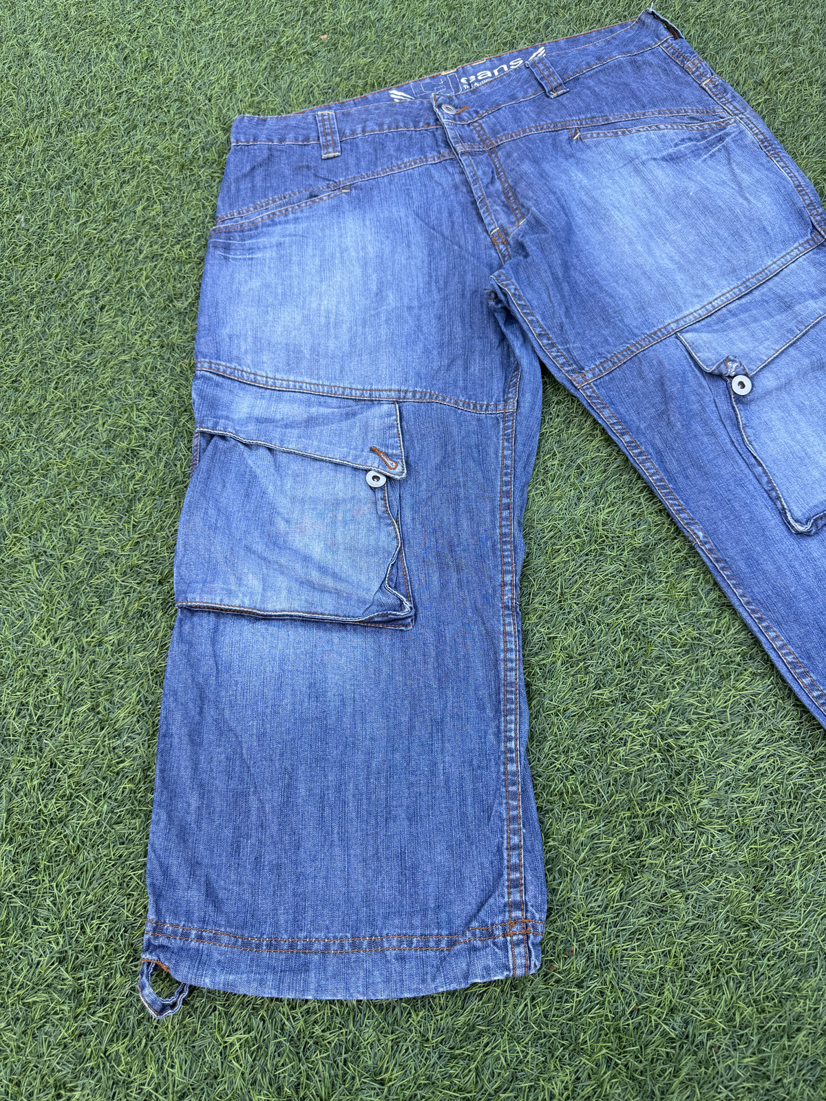 C Jeans Alliance Mens W36 Blue Denim Cargo Shorts Baggy Y2K