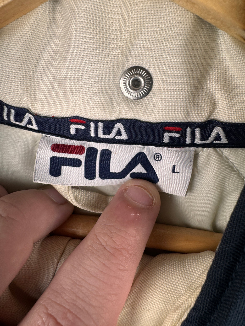 Vintage FILA Mens Padded Jacket Large Navy Blue 90s Retro Winter Coat