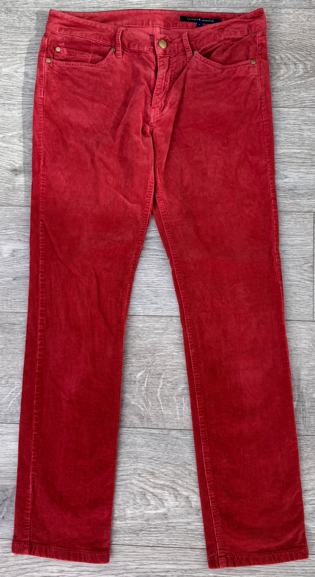 Tommy Hilfiger Womens Red Corduroy Trousers Size 6 W30 L28 Straight Leg Jeans
