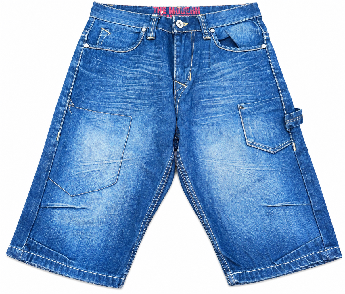 Mens Y2K Denim Cargo Shorts W 32 Blue Baggy Skater Carpenter Long 2000s