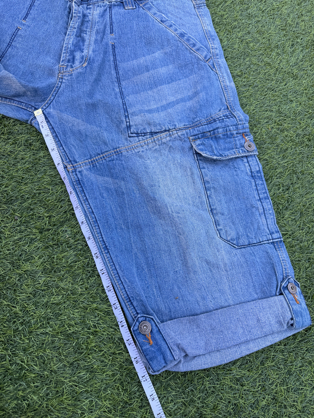 Okay Jeans Wear Mens Denim Cargo Shorts W40 Blue Long Baggy Utility
