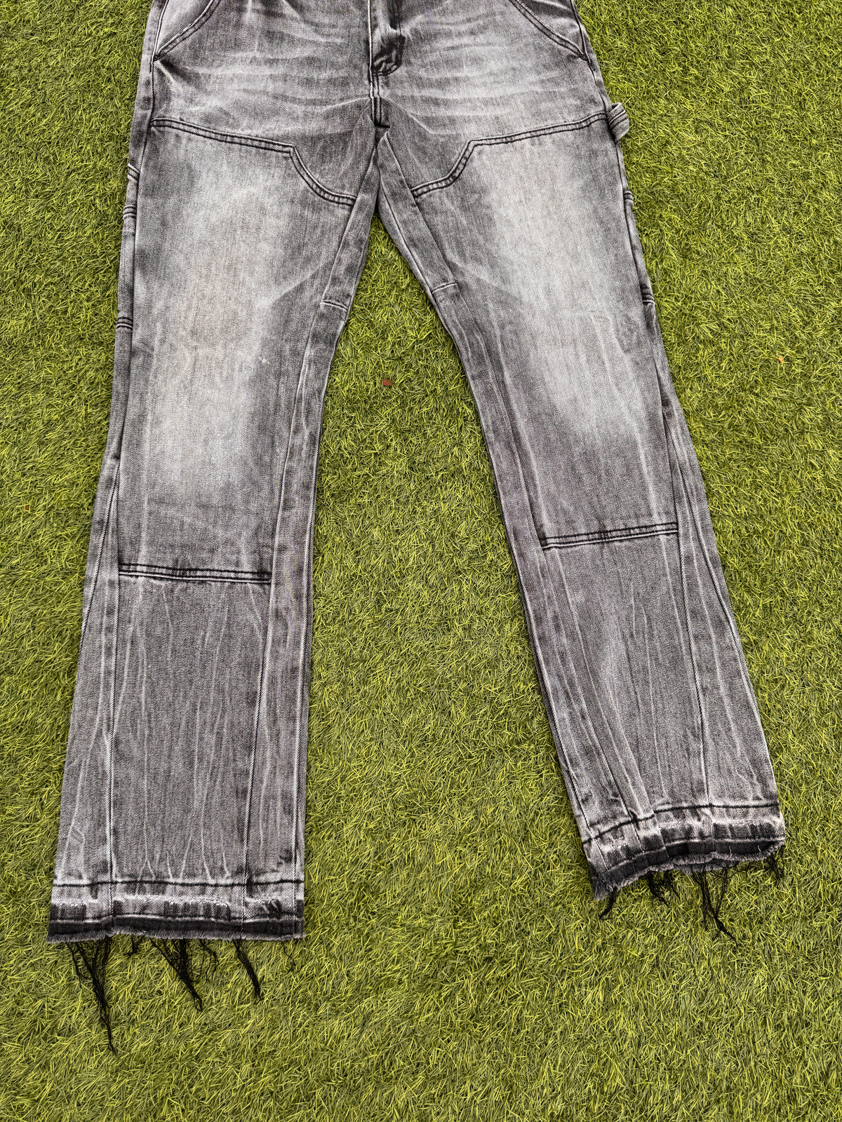 Siarr Carpenter Jeans Mens W34 L 32 Grey Washed Flared Distressed Patchwork