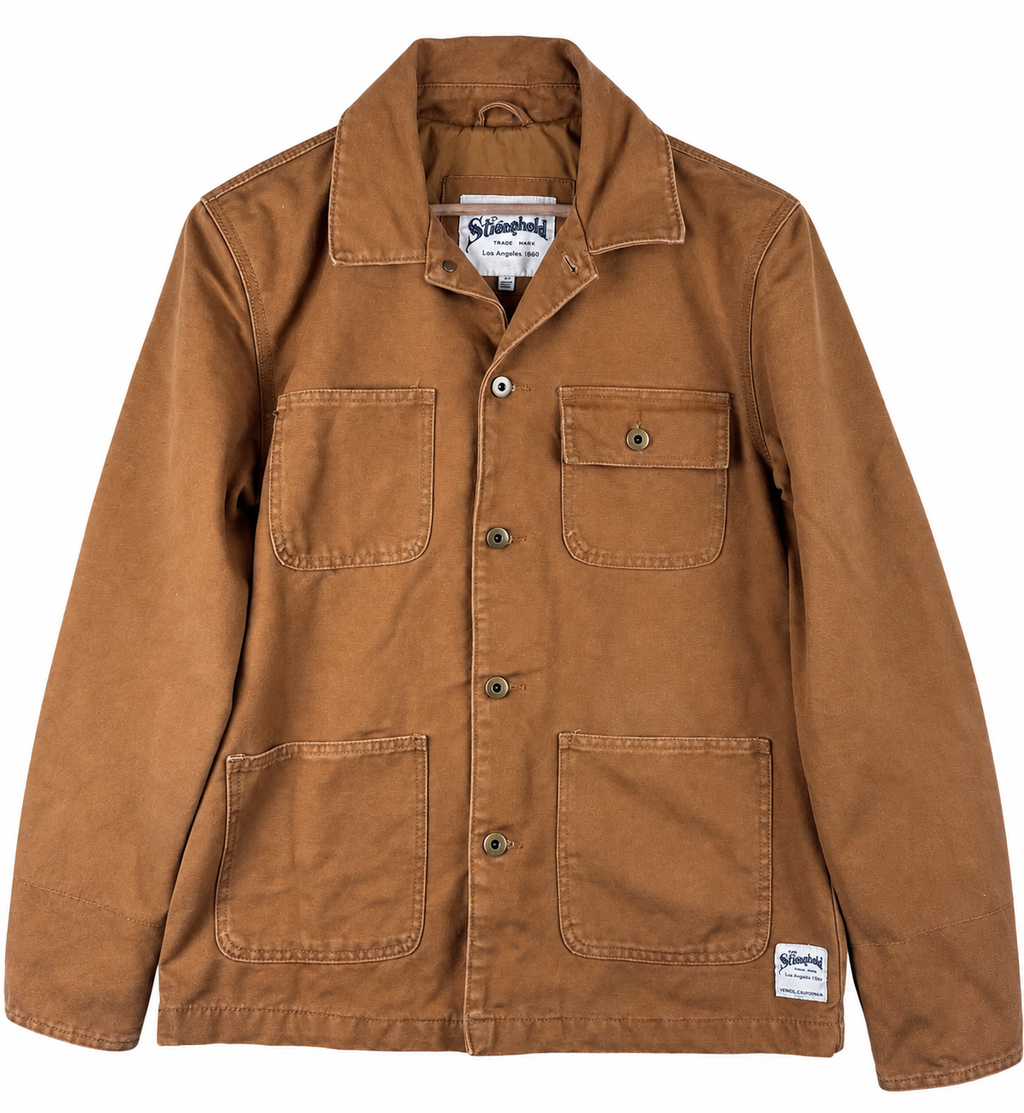 The Stronghold Oi Polloi Mens Small Brown Canvas Chore Workwear Jacket