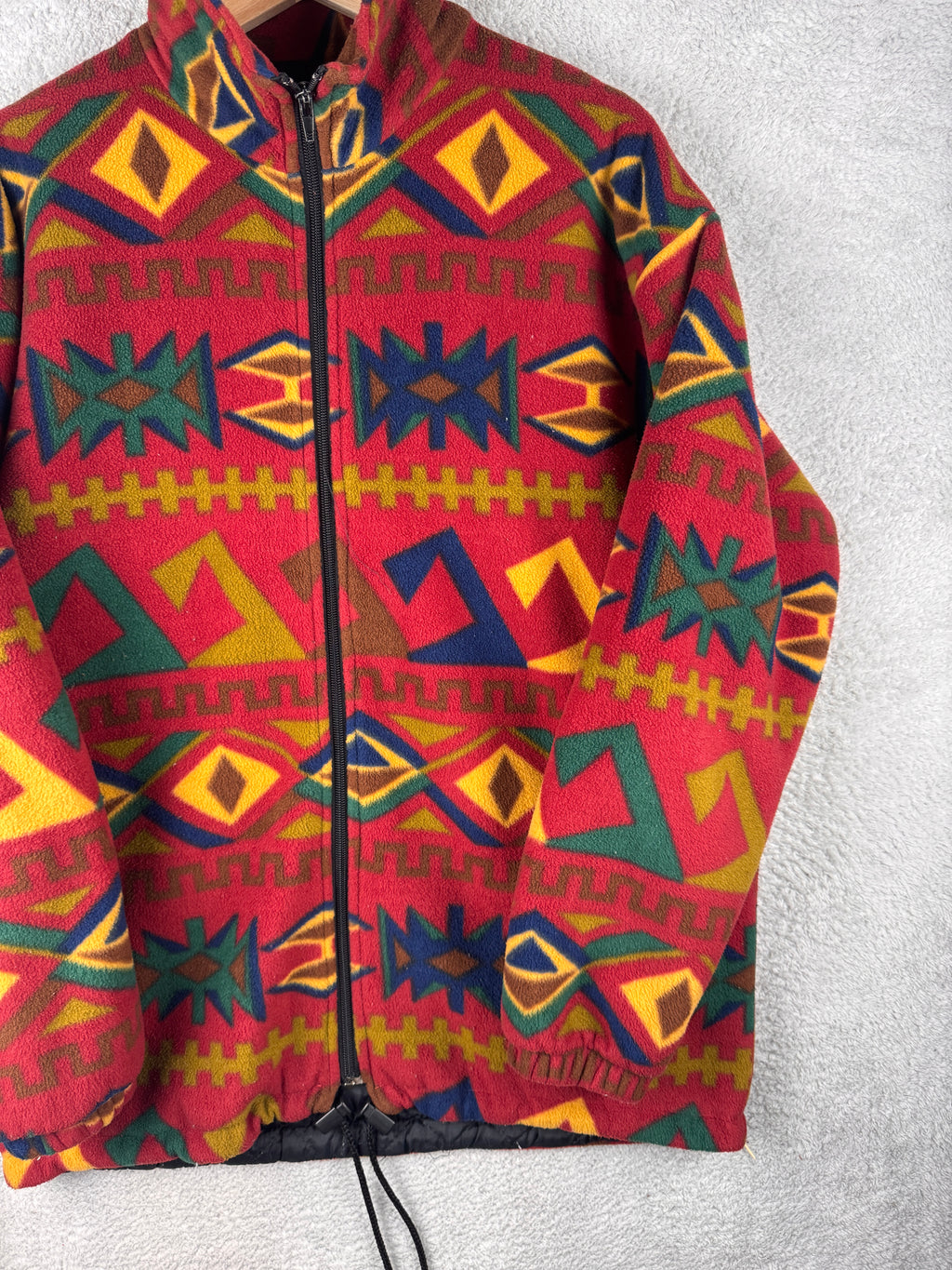 GEBO Vintage Fleece Jacket Mens XL Red Aztec Geometric Full Zip