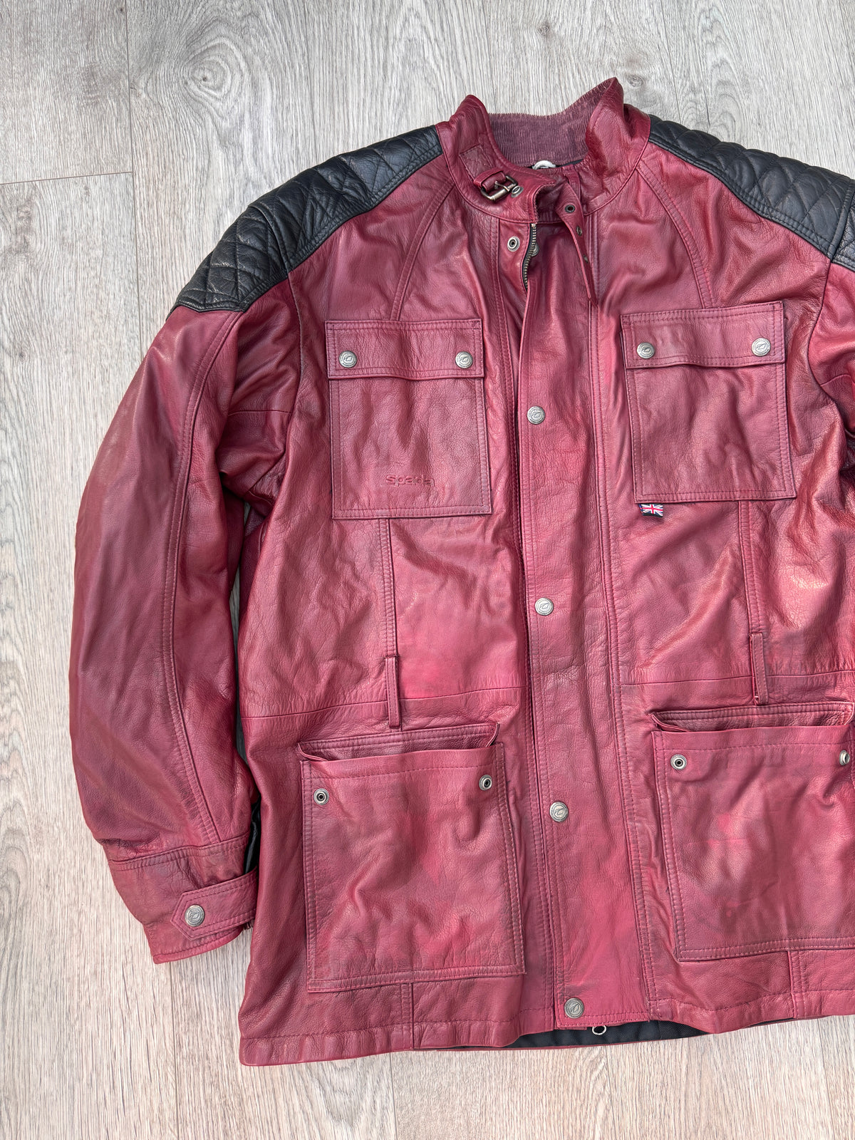Spada Mens Leather Motorcycle Jacket Red Black Biker Cafe Racer Touring Size 2XL