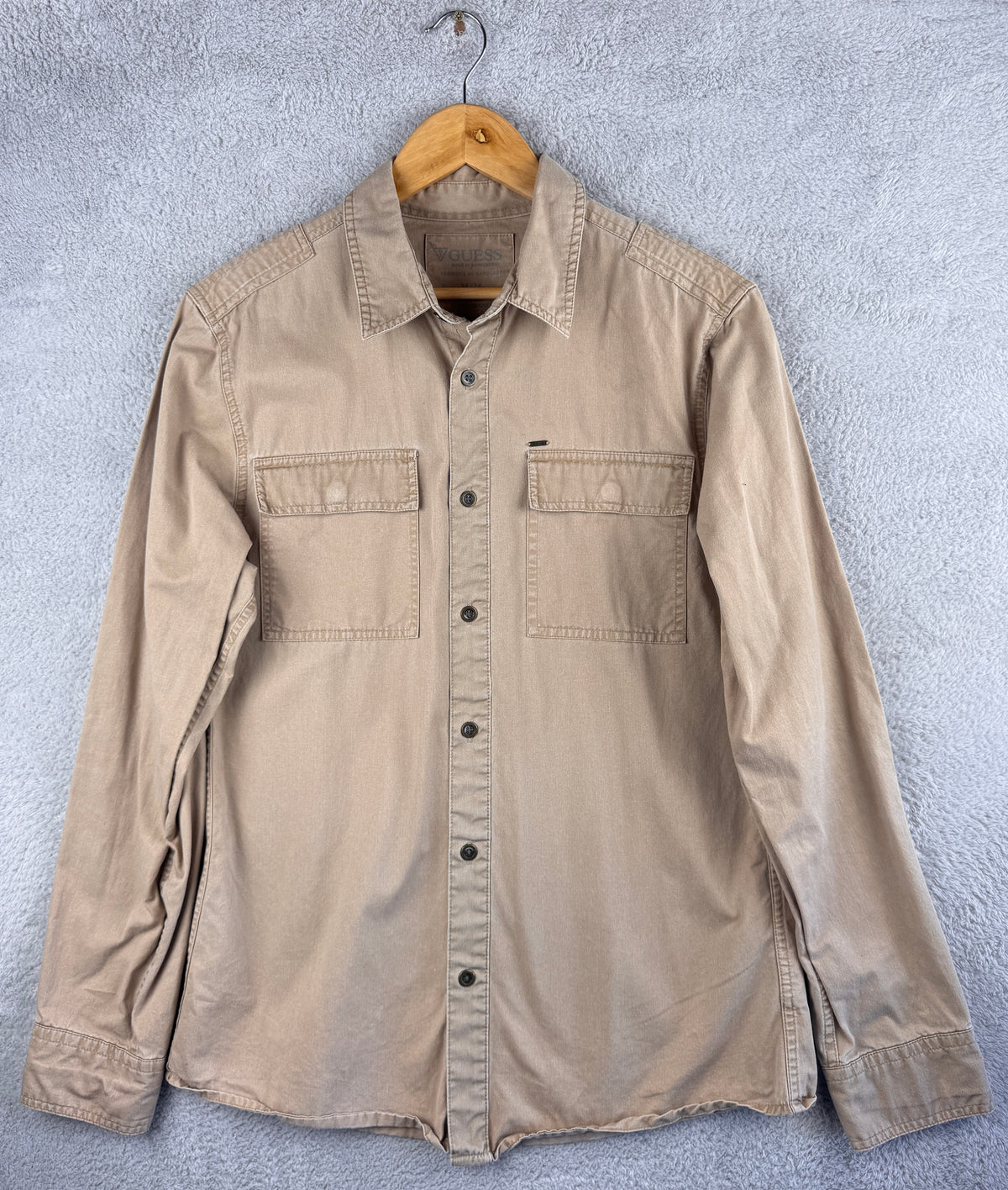Guess Mens Beige Utility Overshirt Shirt Long Sleeve Workwear Size Medium