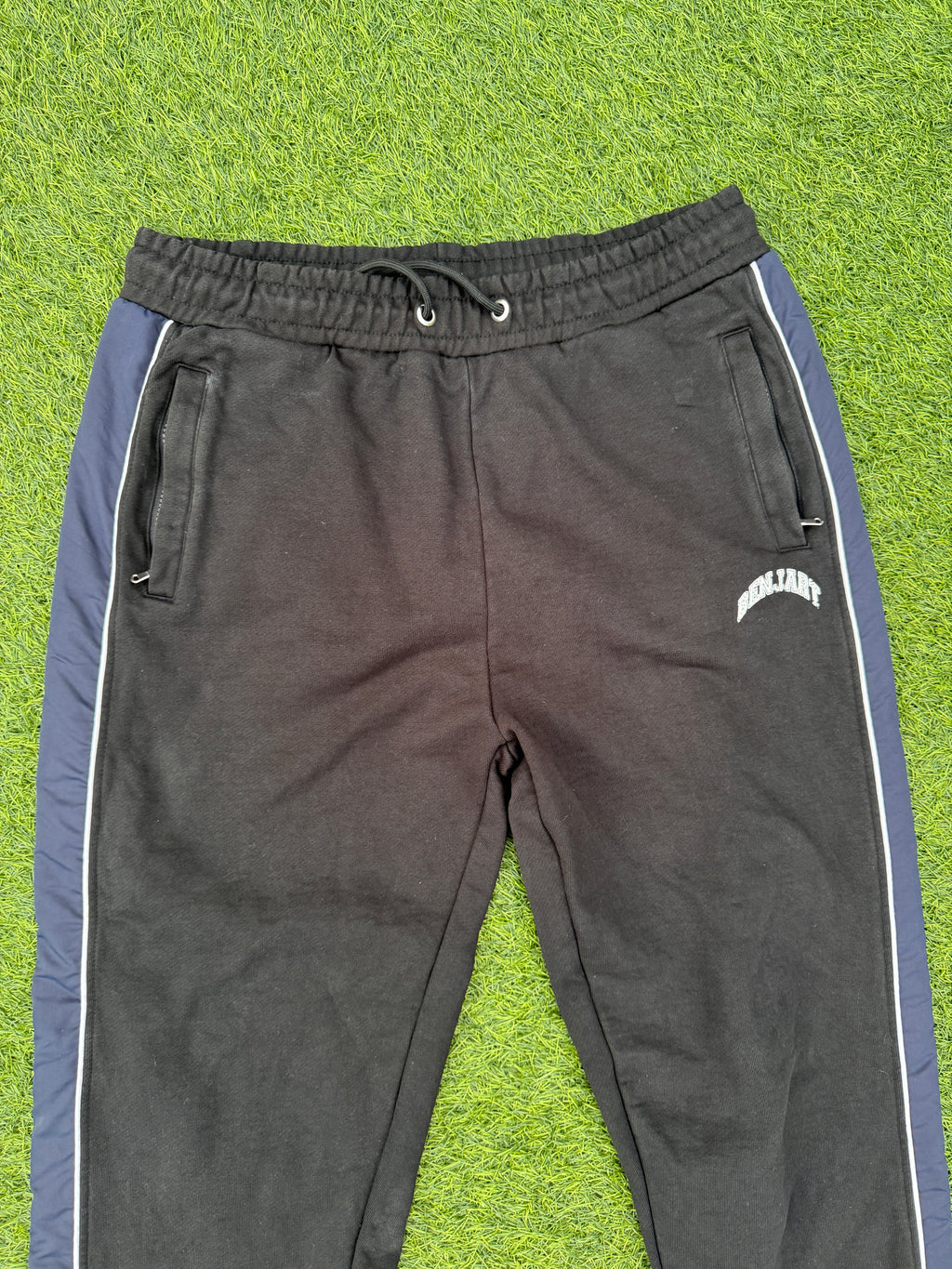 Benjart Mens Joggers XL Black Navy Side Stripe Tracksuit Bottoms