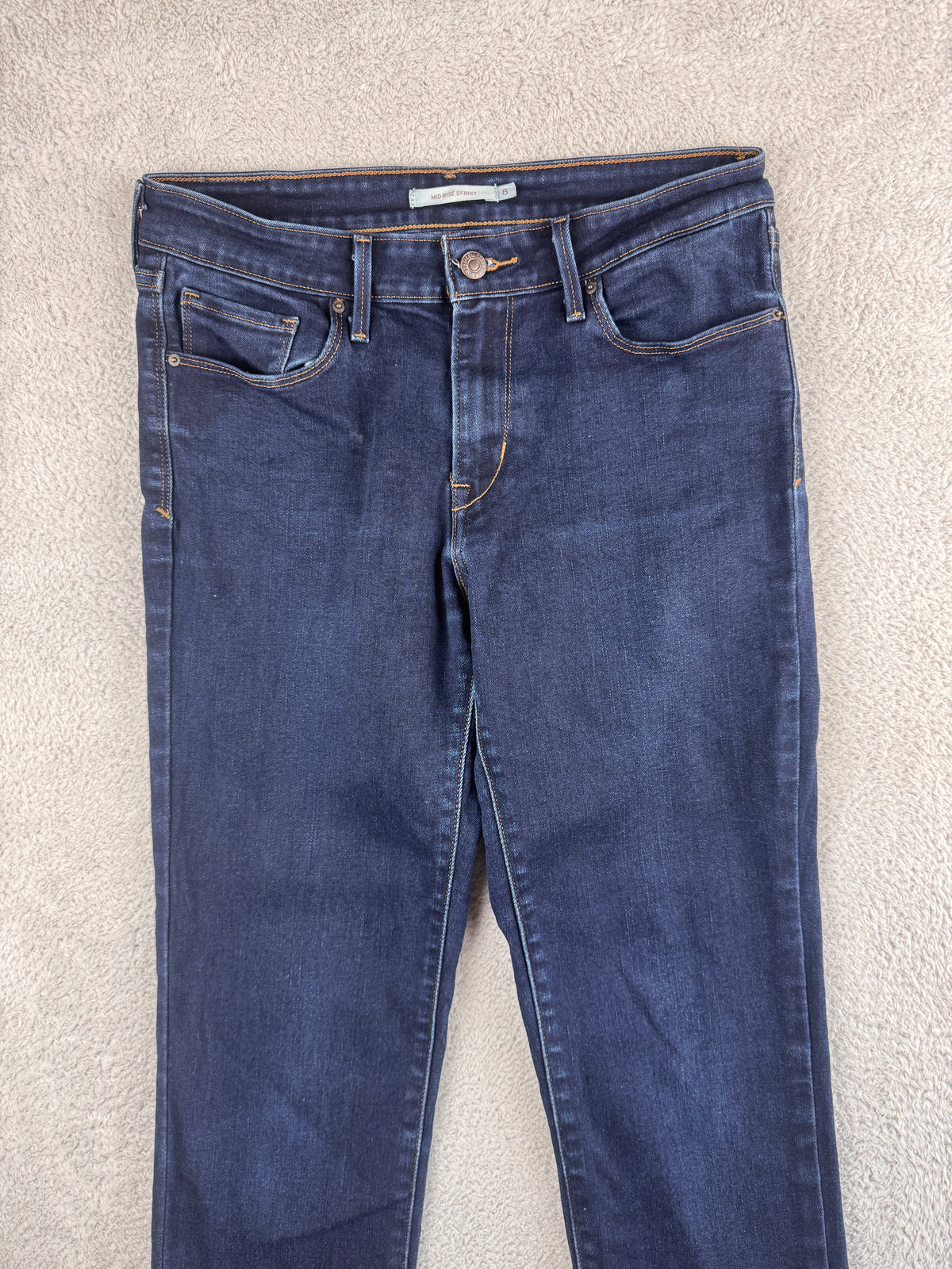 Levis Womens Jeans W29 L34 UK 8L Blue Mid Rise Skinny Stretch Denim