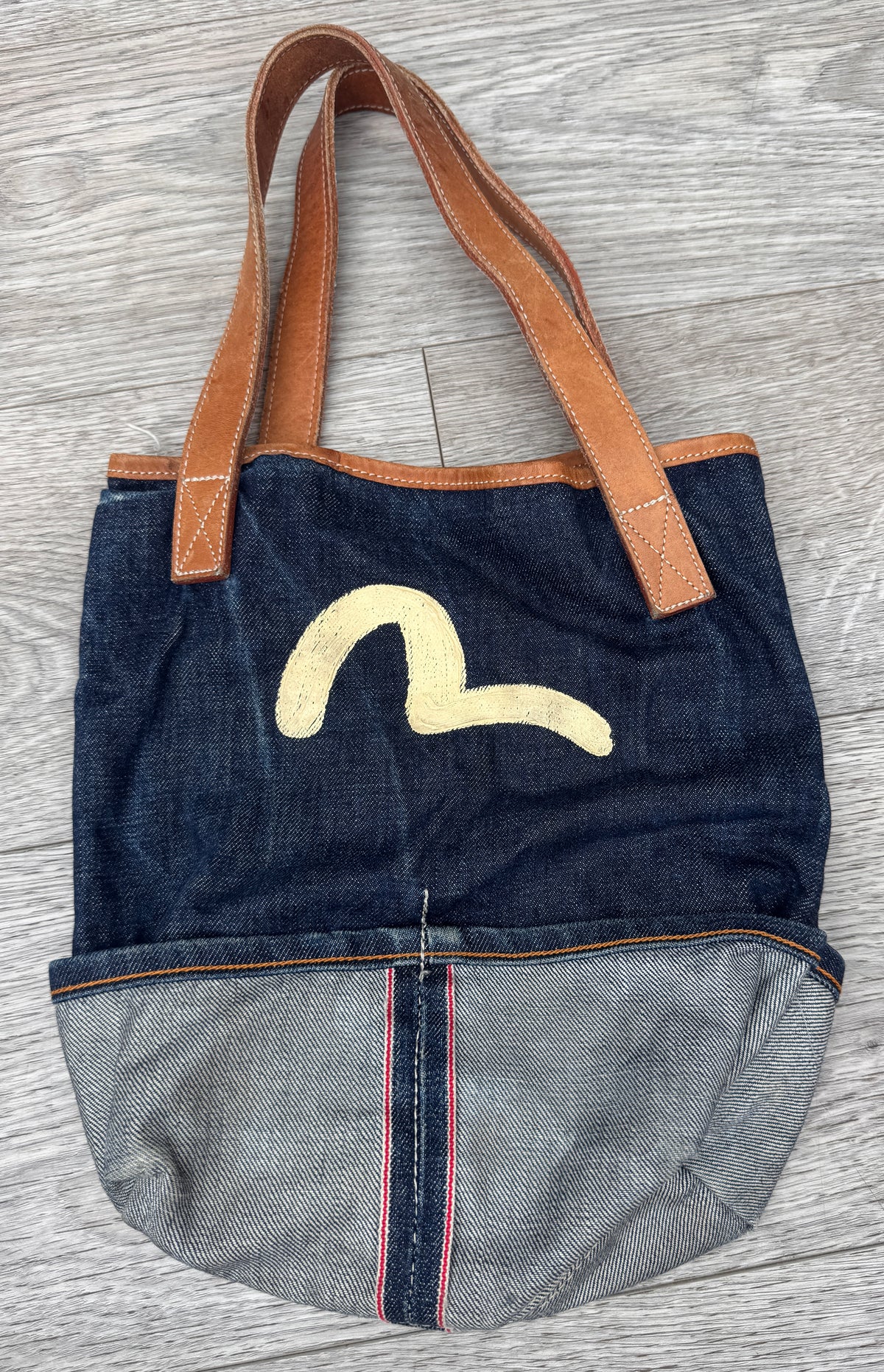 Evisu Denim Tote Bag Made In Italy Selvedge Seagull Logo Shopper Handbag