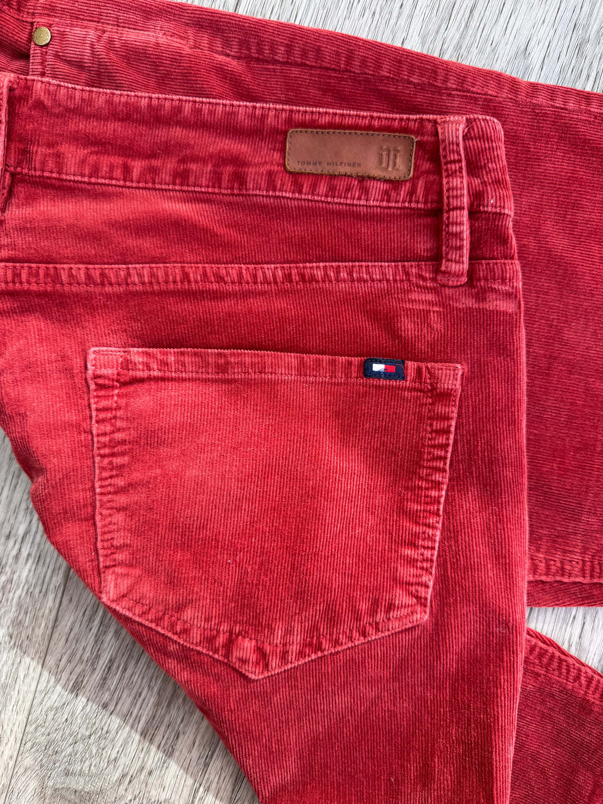 Tommy Hilfiger Womens Red Corduroy Trousers Size 6 W30 L28 Straight Leg Jeans