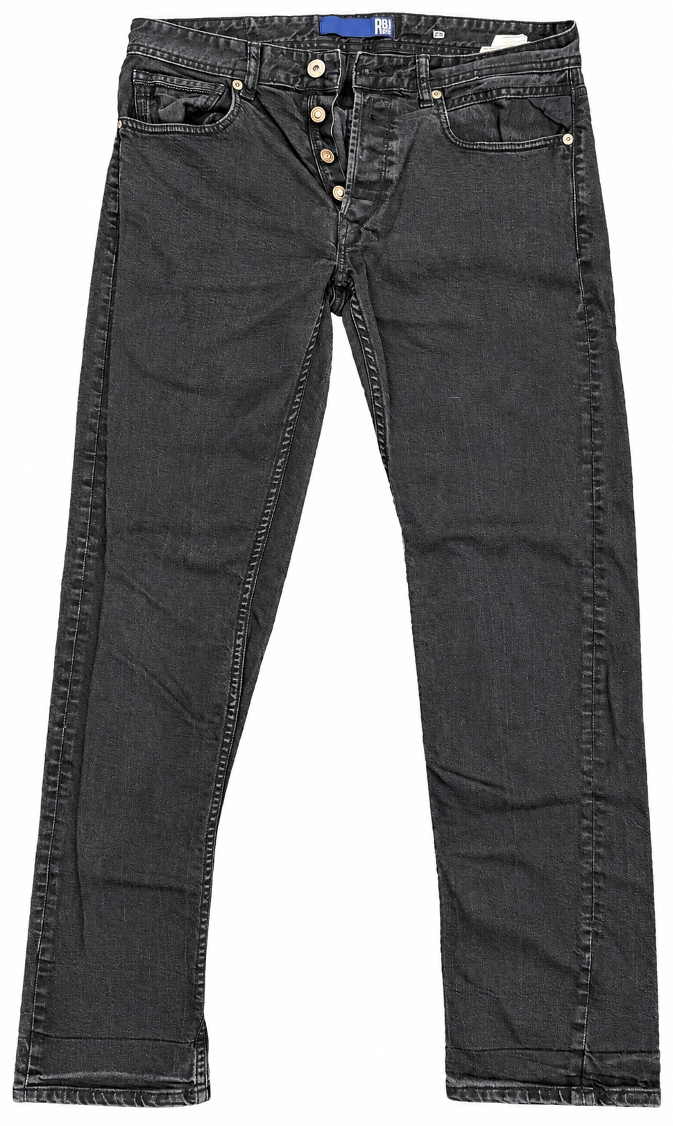 Replay RBJ Mens Jeans W32 L32 Black Faded Wash Straight Leg Denim Button Fly