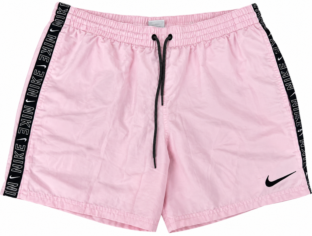 Nike Mens Pink Swim Shorts Size Large Black Logo Tape Drawstring