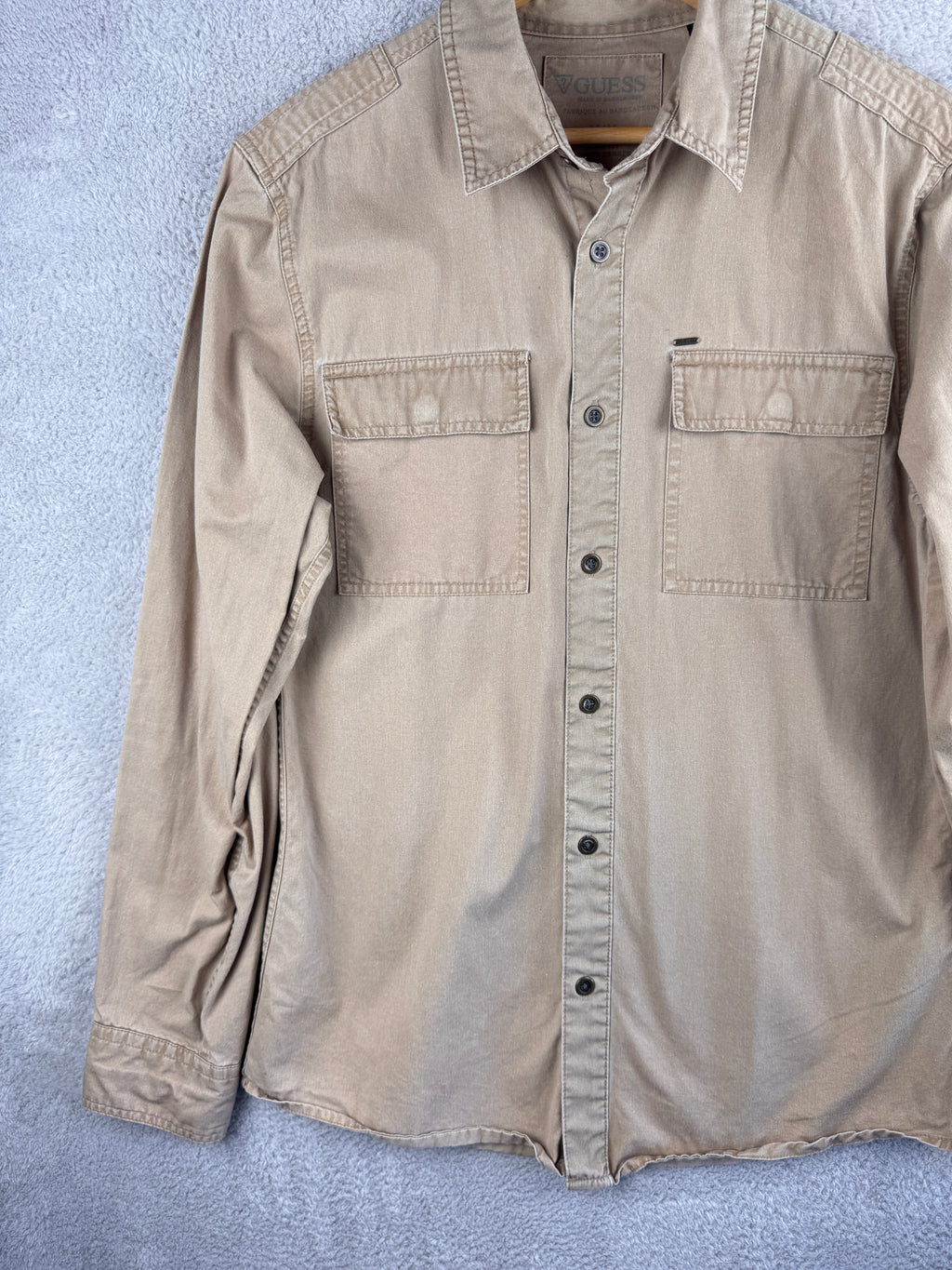 Guess Mens Beige Utility Overshirt Shirt Long Sleeve Workwear Size Medium