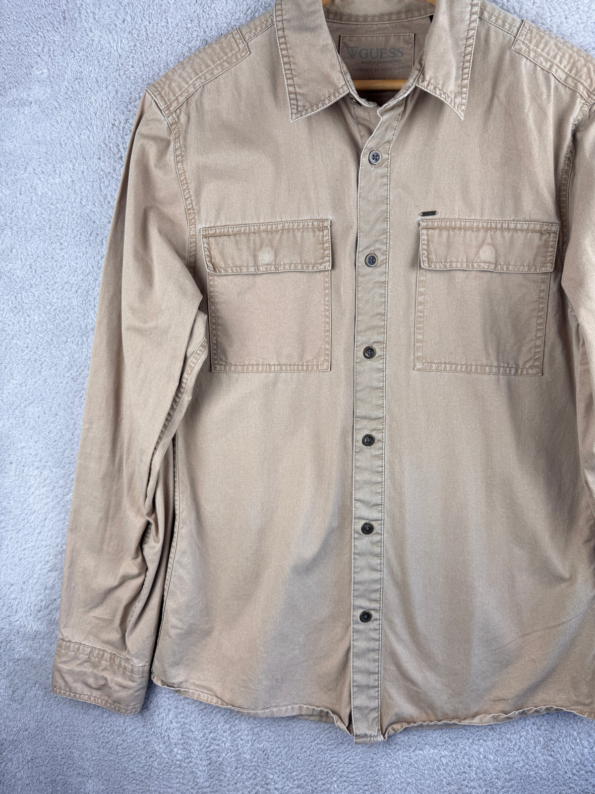 Guess Mens Beige Utility Overshirt Shirt Long Sleeve Workwear Size Medium