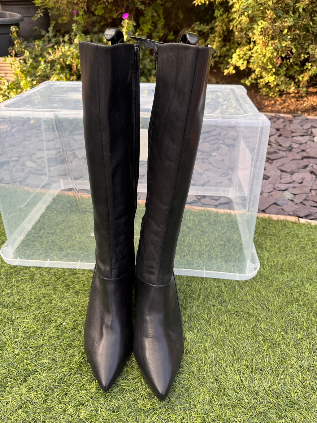 M&S Autograph Womens Black Leather Suede Knee High Boots UK 7.5