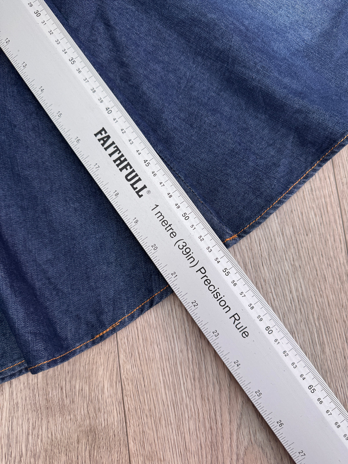 ABS Allen Schwartz Womens Y2K Blue Denim Midi Skirt Pleated Flared A Line W 30