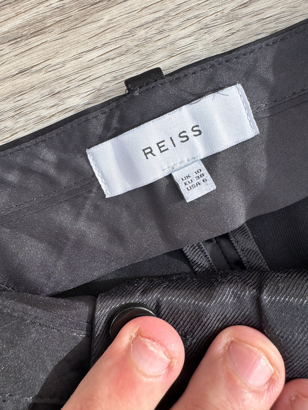 Reiss Womens Trousers UK 10 Black Tailored Smart Straight Leg Office