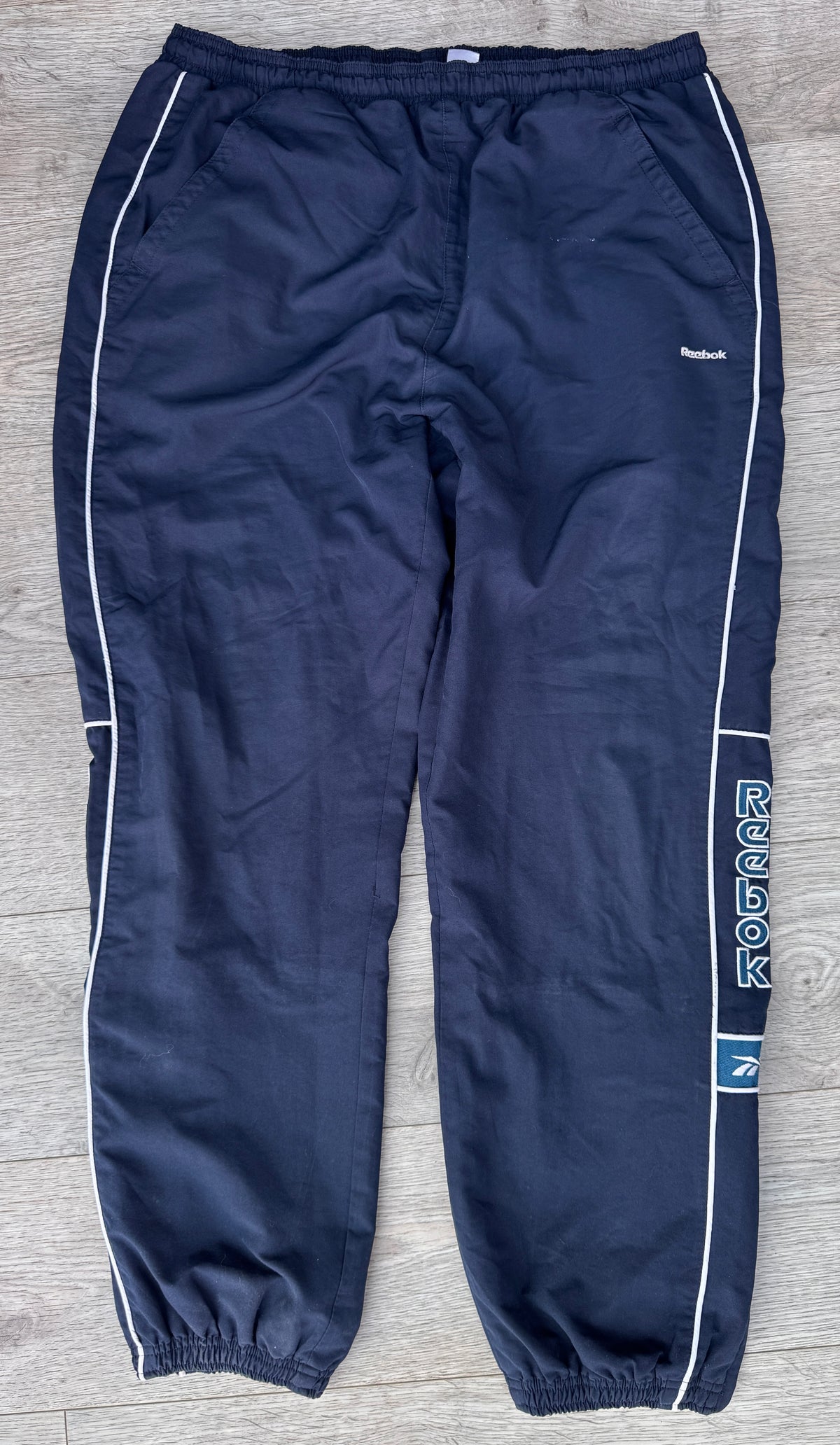 Vintage Reebok Mens Navy Blue Tracksuit Bottoms Size XL Retro