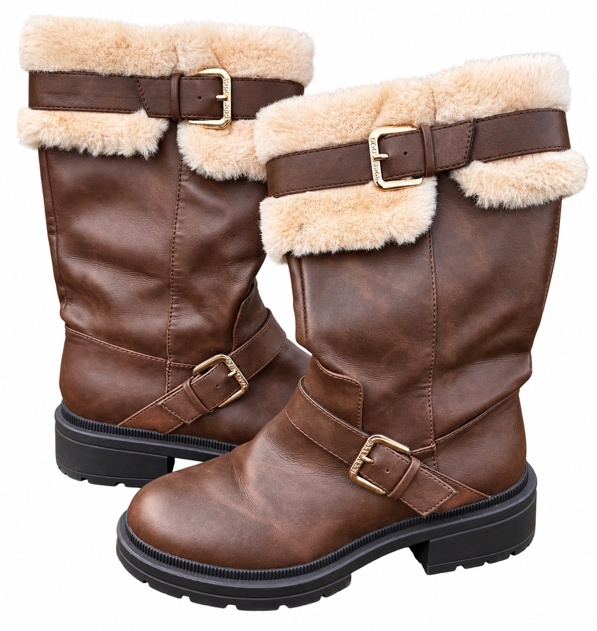 Rocket Dog Womens Brown Faux Fur Mid Calf Biker Boots UK 6