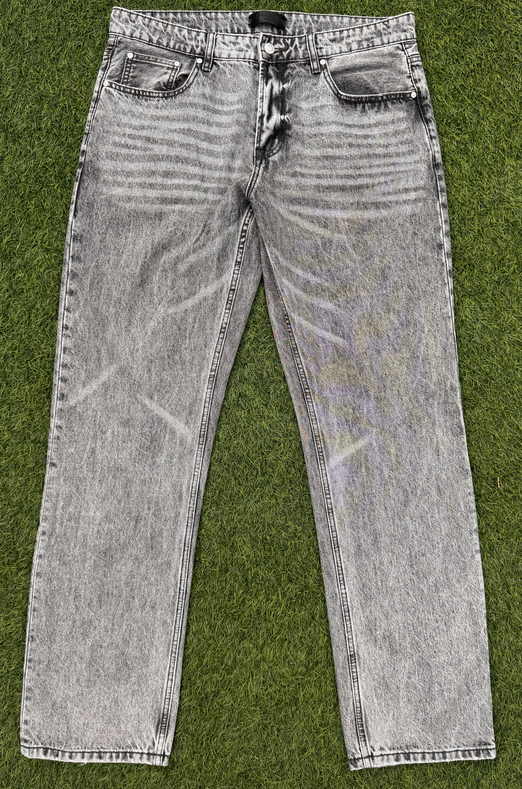 SIARR Mens Jeans W34 L 32 Grey Acid Wash Baggy Straight Leg Y2K