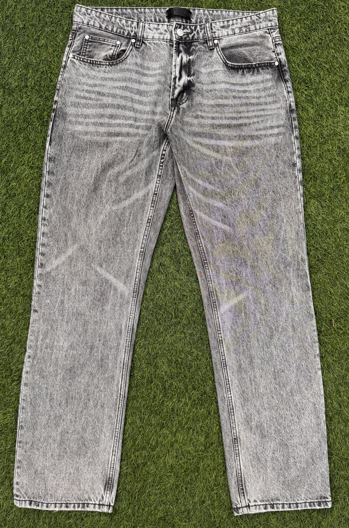 SIARR Mens Jeans W34 L 32 Grey Acid Wash Baggy Straight Leg Y2K
