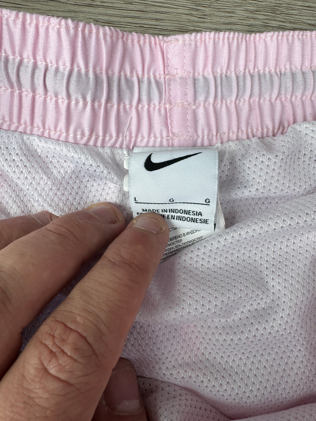 Nike Mens Pink Swim Shorts Size Large Black Logo Tape Drawstring