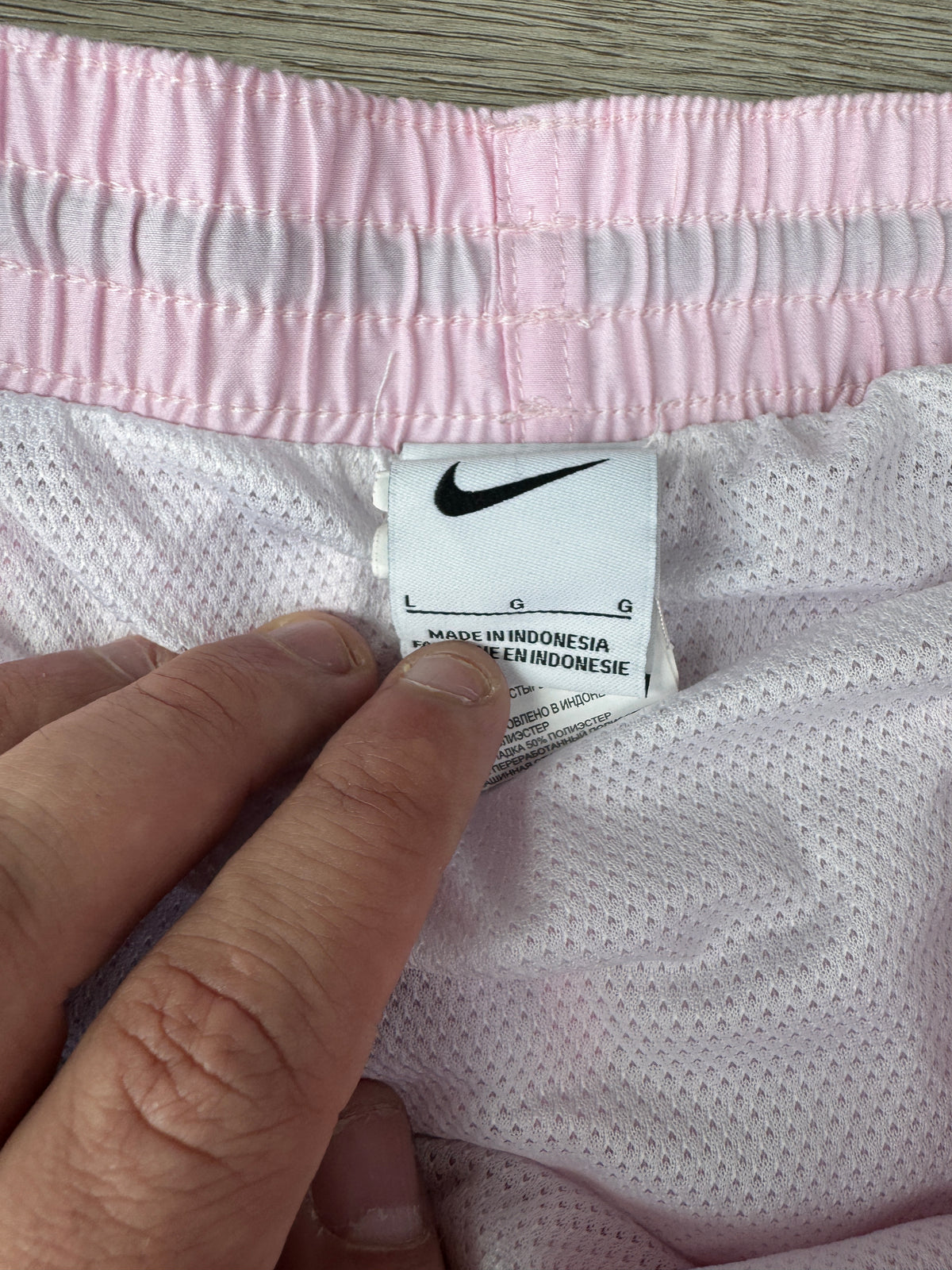 Nike Mens Pink Swim Shorts Size Large Black Logo Tape Drawstring