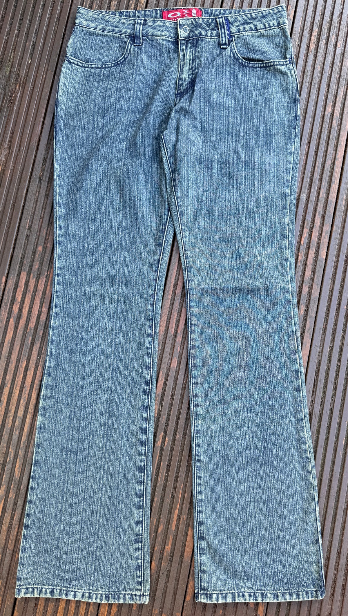 Oakley Womens Flared Bootcut Jeans W32 L34 Blue Wash Denim Y2K