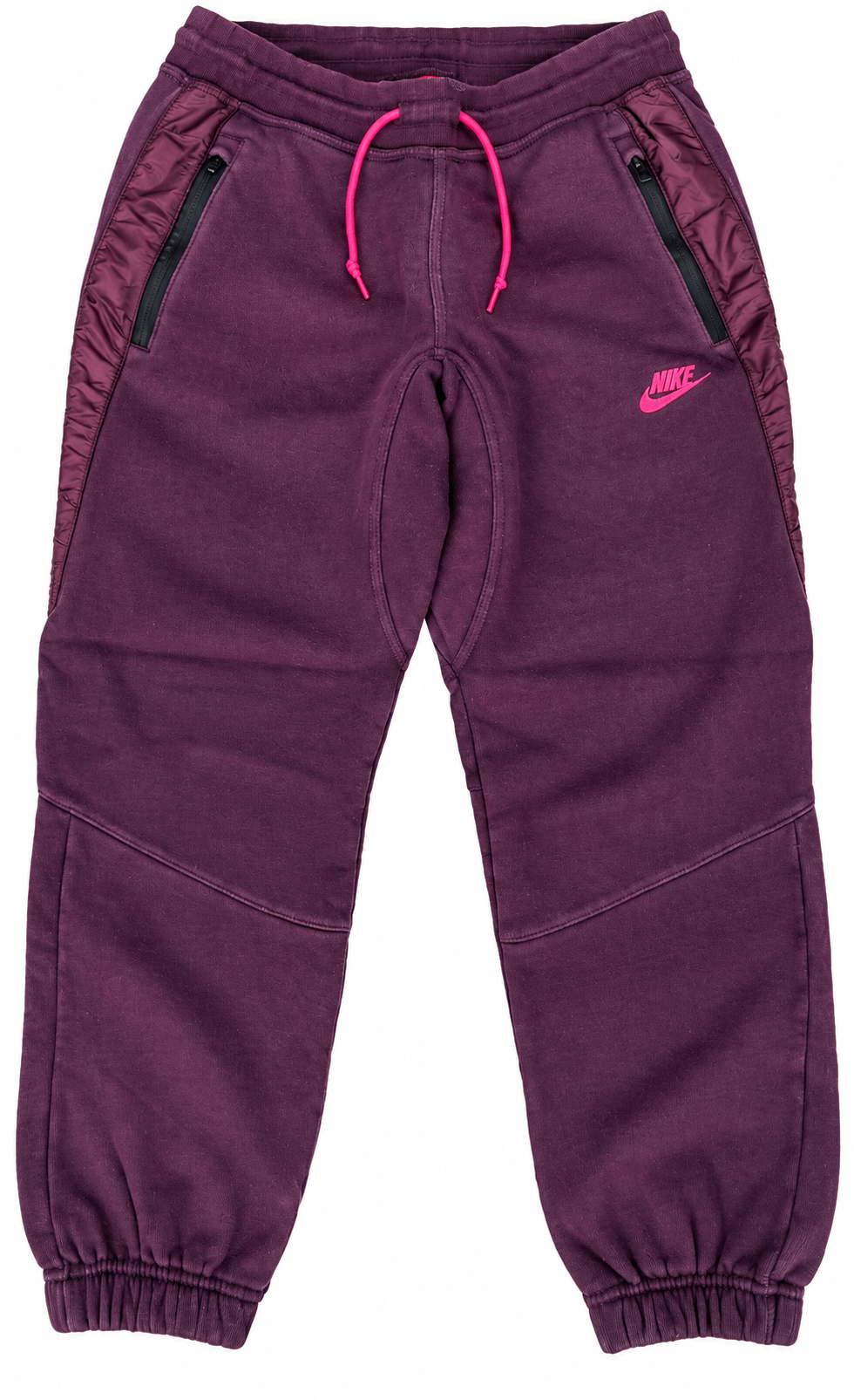 Nike Mens Joggers Medium Burgundy Pink Logo Fleece Tracksuit Bottoms Zip Pocket