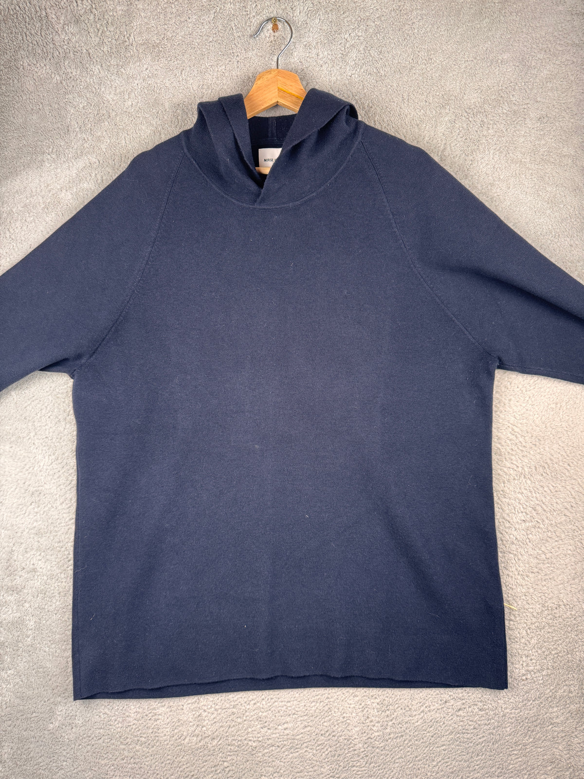 Norse Projects Axel Merino Wool Cotton Milano Hoodie Mens XL Navy Blue Knit
